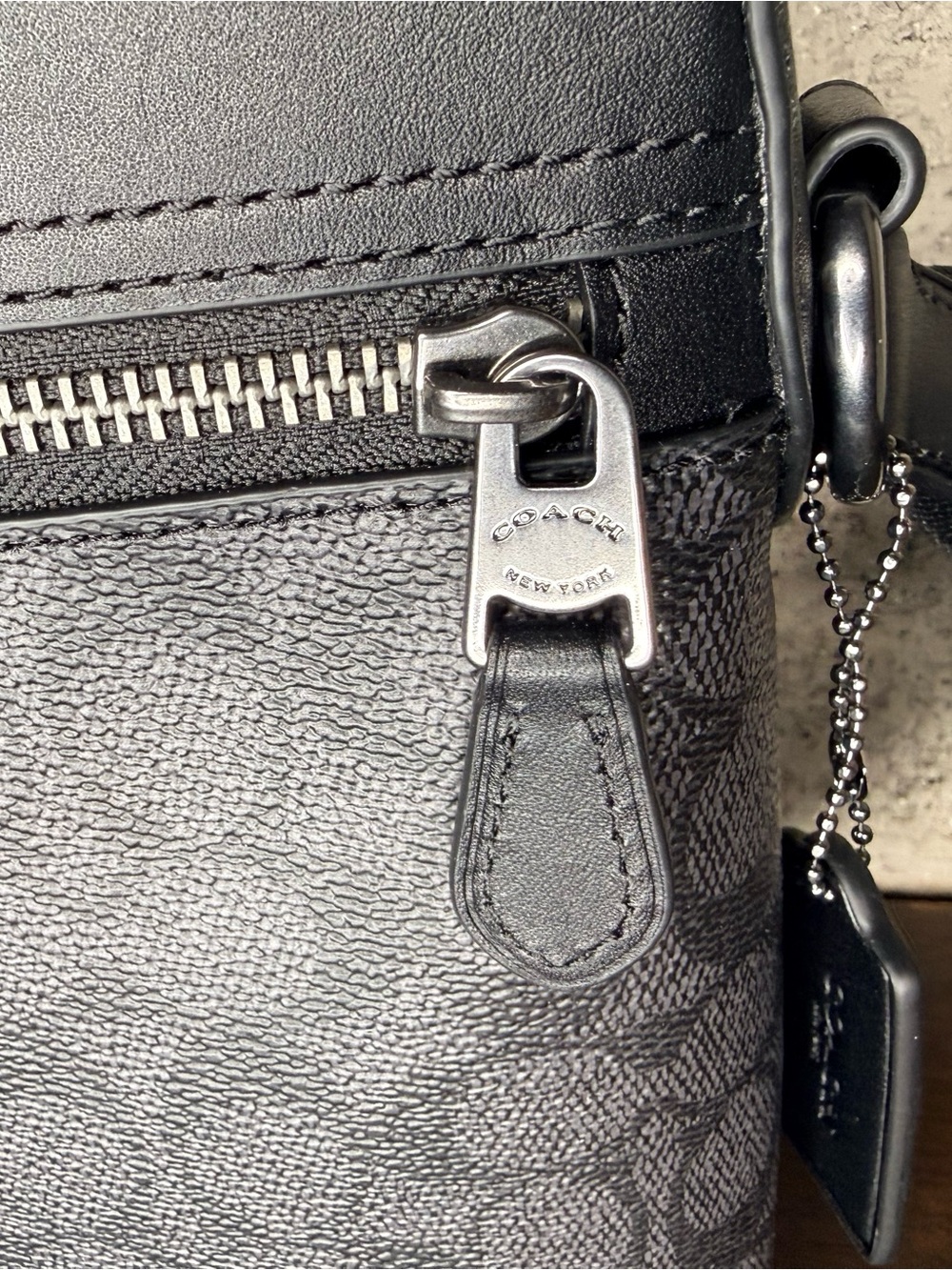 Coach Men’s Charcoal Signature Crossbody Bag Black Leather Trim Messenger - Picture 13 of 17